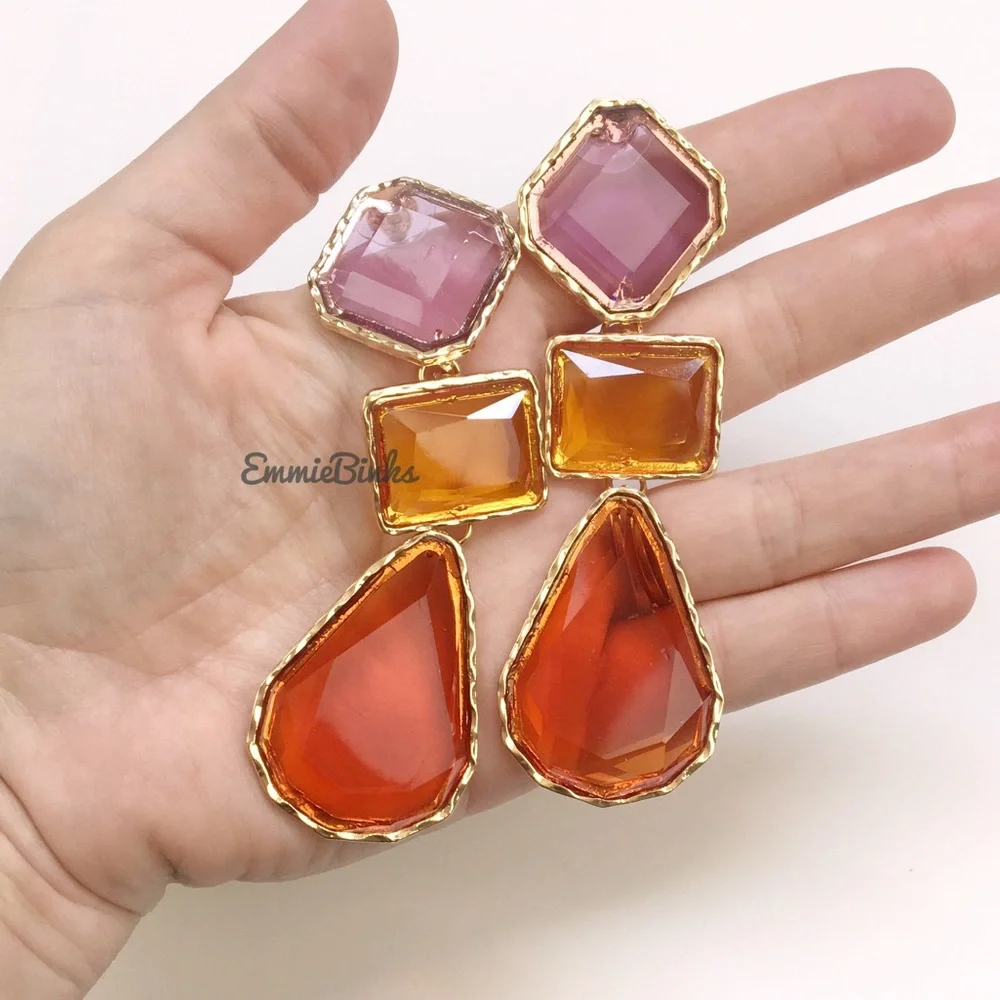 New Zara Resin Drop Earrings ~ New Colors: Clear or Tricolor - Picture 10 of 16